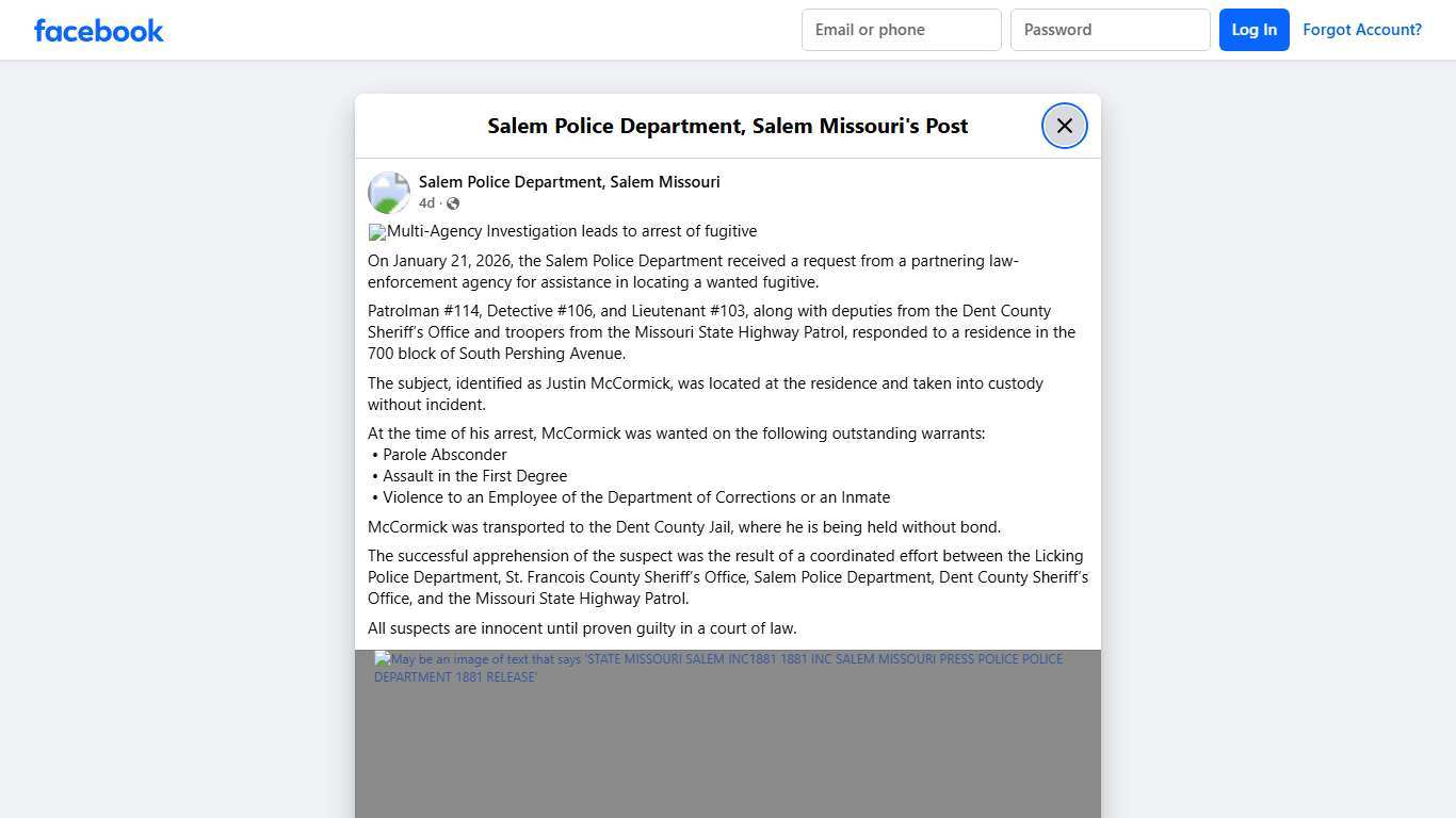 🚓Multi-Agency... - Salem Police Department, Salem Missouri Facebook